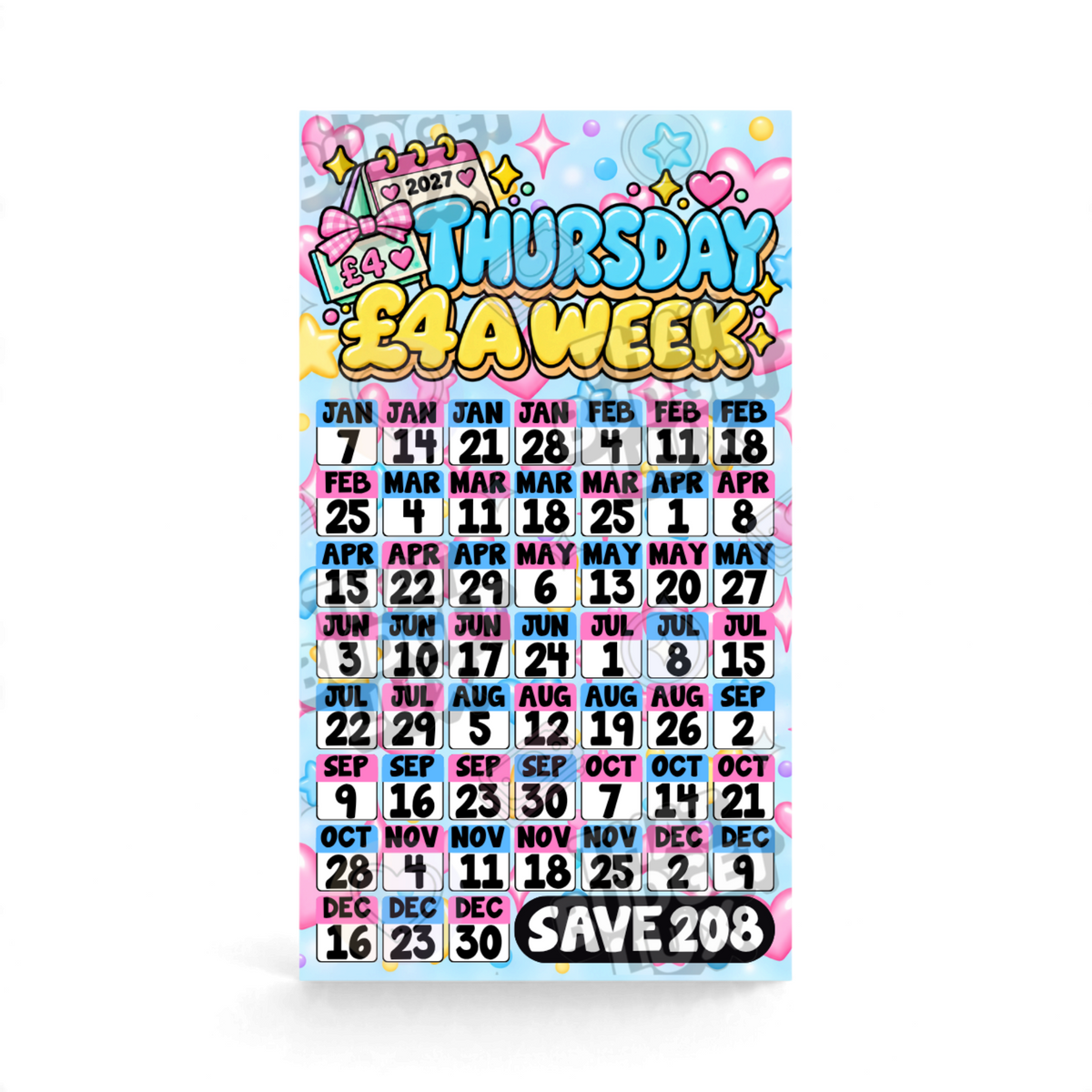 Thursday £4 A Week Savings Challenge | Save £208 | A6 Tracker, Cash Envelope & Insert Set