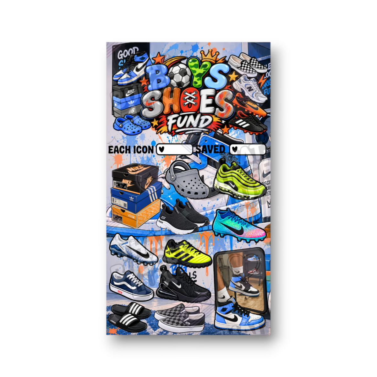 Boys Shoes Fund Savings Challenge | A6 Tracker, Cash Envelope & Insert Set