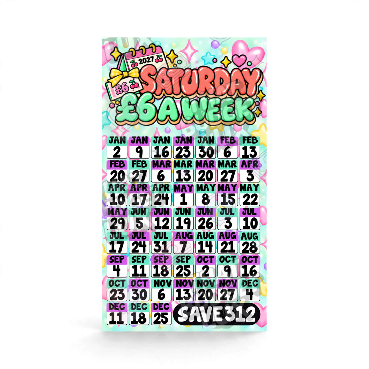 Saturday £6 A Week Savings Challenge | Save £312 | A6 Tracker, Cash Envelope & Insert Set