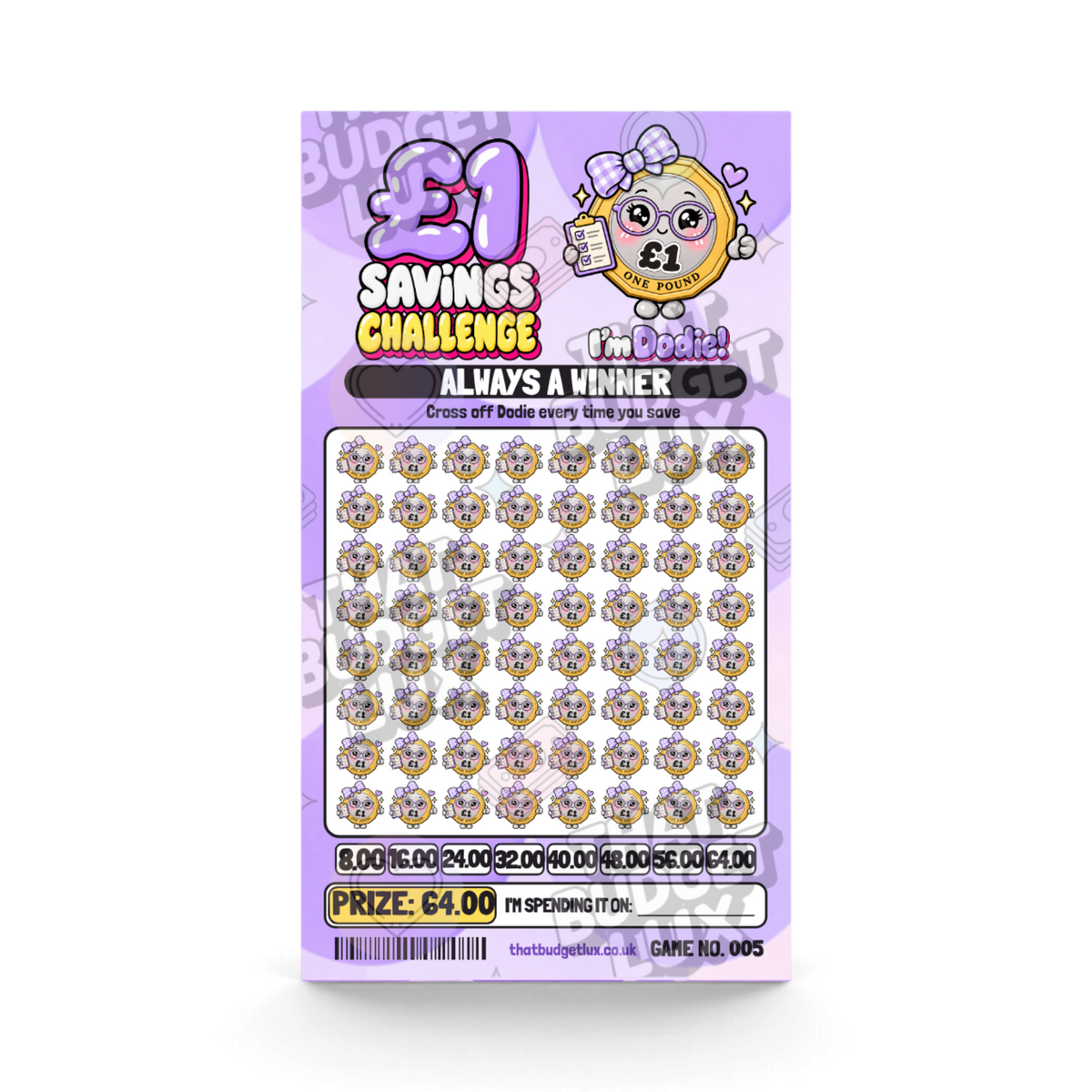 £1 Savings Challenge | Save £64 | A6 Tracker, Cash Envelope & Insert Set