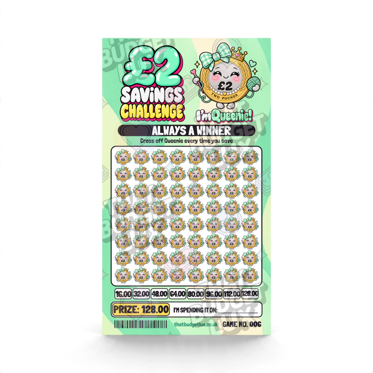 £2 Savings Challenge | Save £128 | A6 Tracker, Cash Envelope & Insert Set