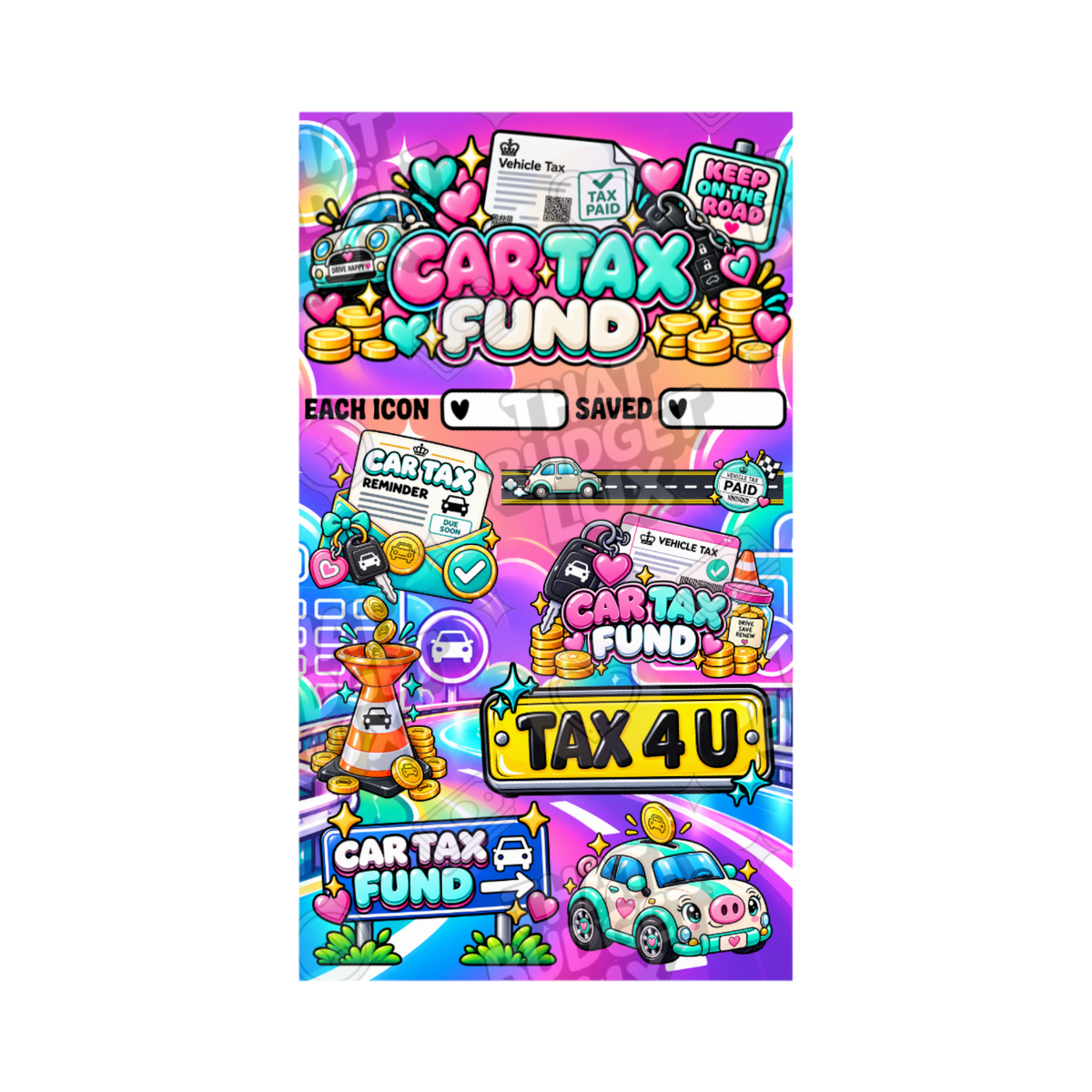 Car Tax Fund Savings Challenge | A6 Tracker, Cash Envelope & Insert Set