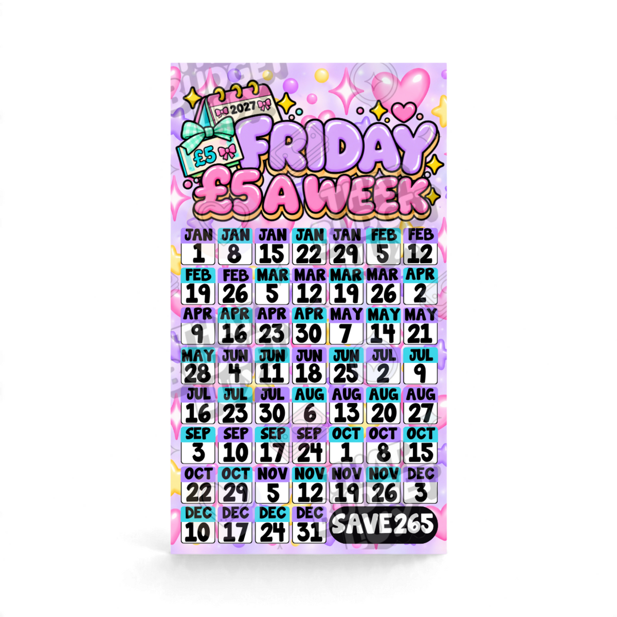 Friday £5 A Week Savings Challenge | Save £265 | A6 Tracker, Cash Envelope & Insert Set