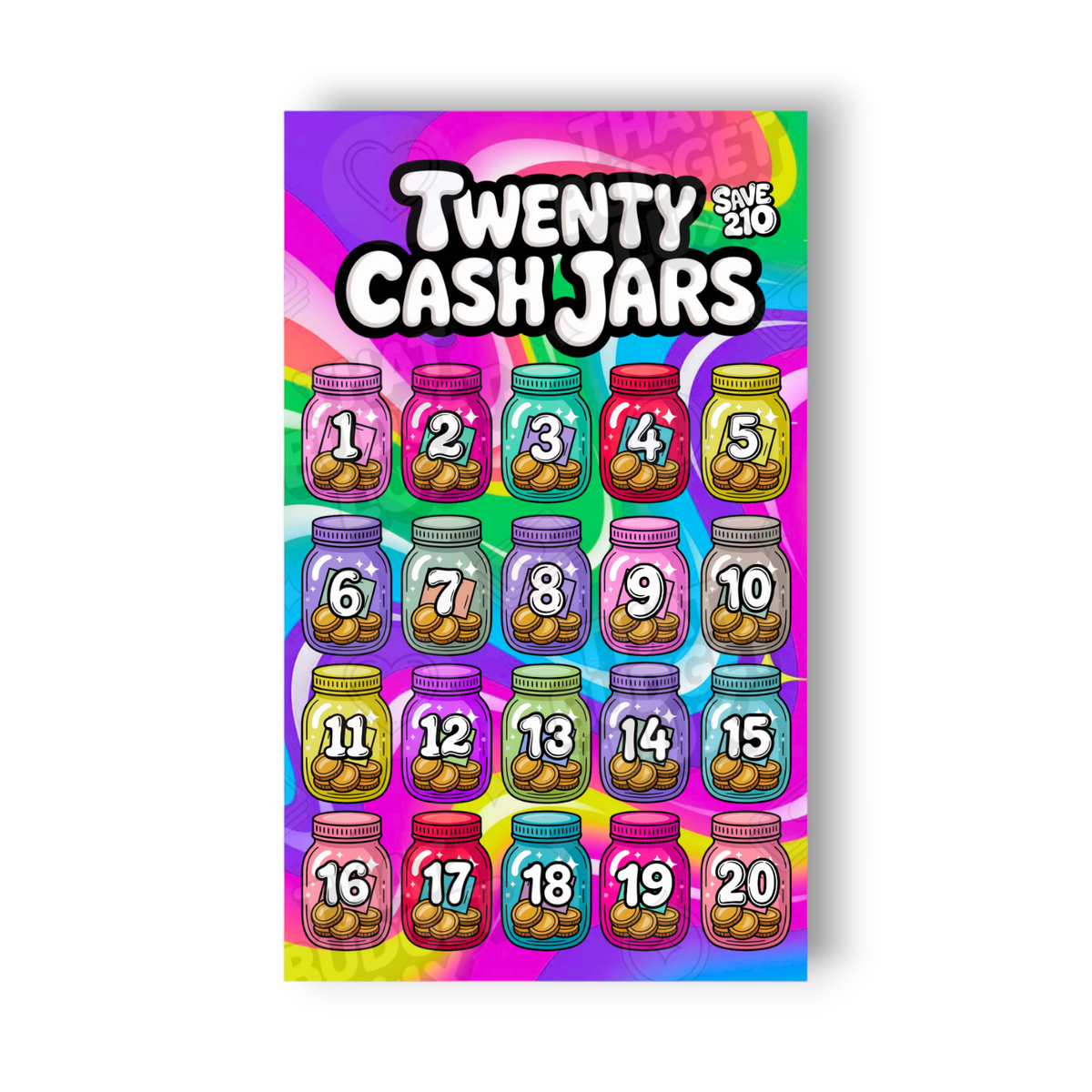 Twenty Cash Jars Savings Challenge | Save 210 | A6 Tracker, Cash Envelope & Insert Set