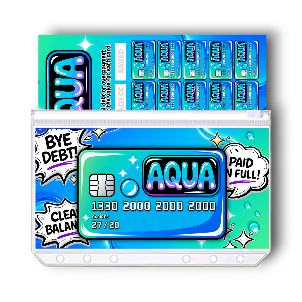 Aqua Credit Card Savings Challenge | A6 Tracker, Cash Envelope & Insert Set