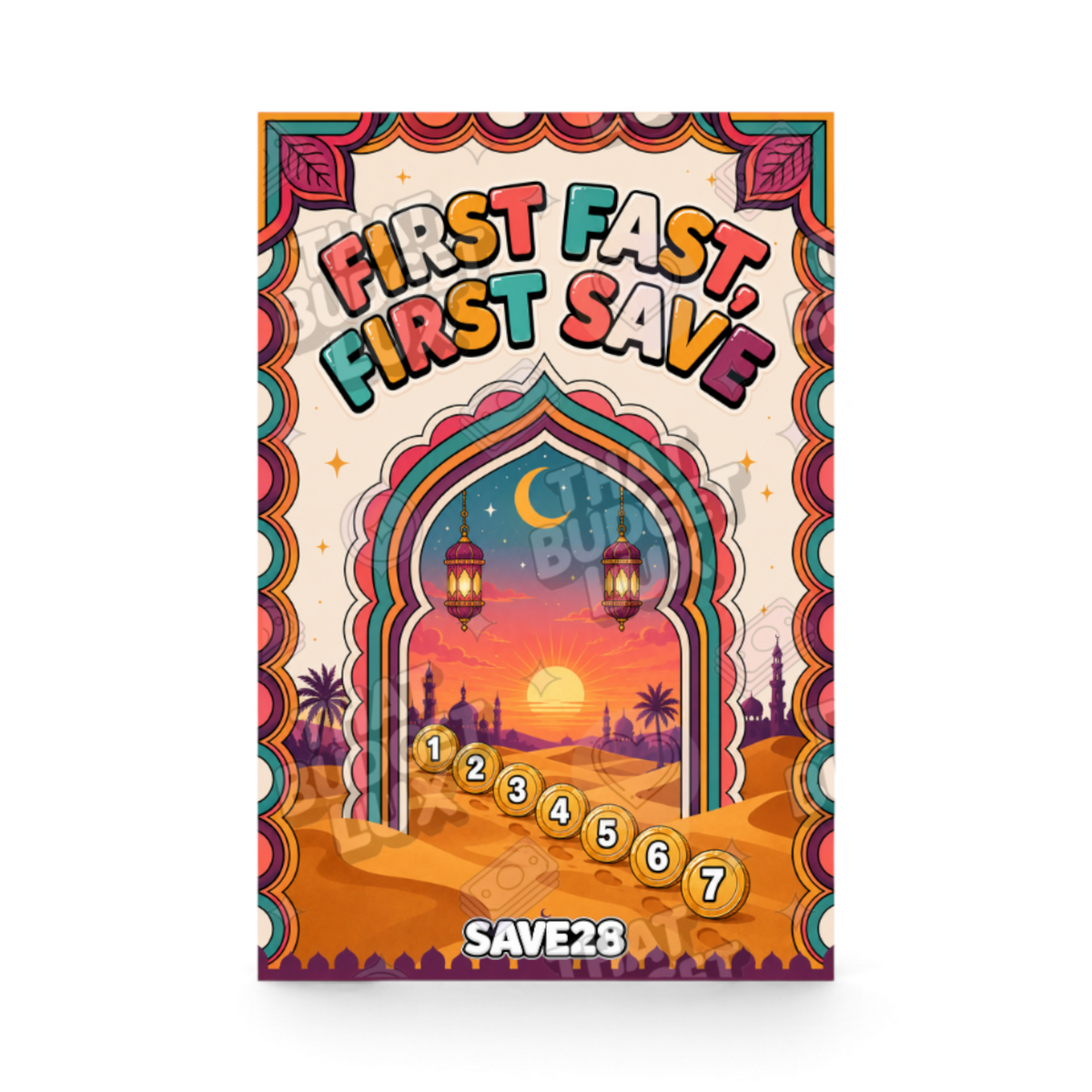 First Fast, First Save - Save 28 Ramadan mini savings challenge insert