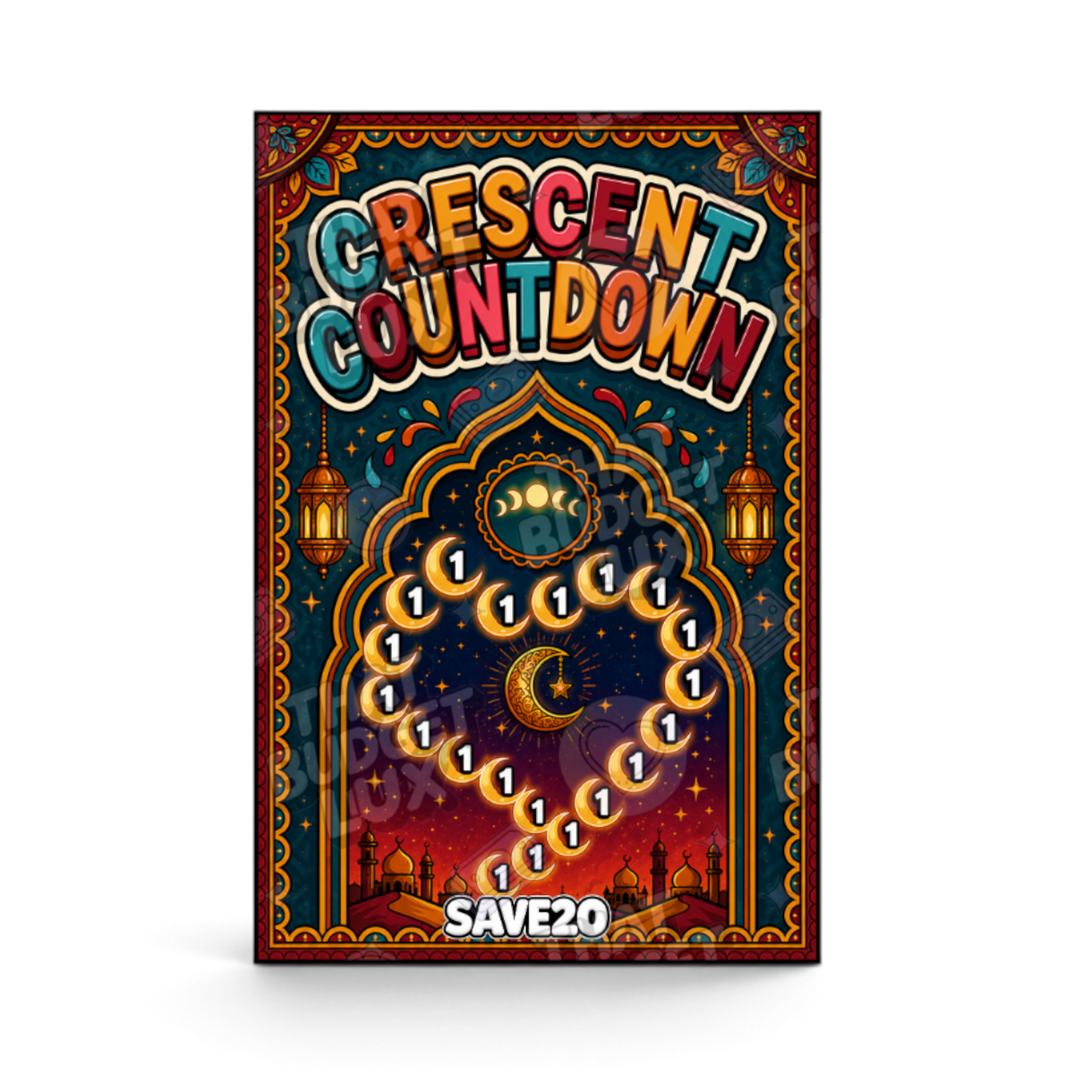 Crescent Countdown - Save 20 Ramadan mini savings challenge insert