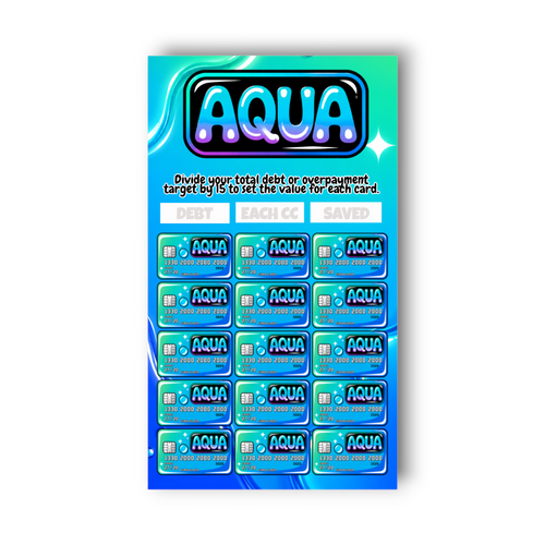 Aqua Credit Card Savings Challenge | A6 Tracker, Cash Envelope & Insert Set