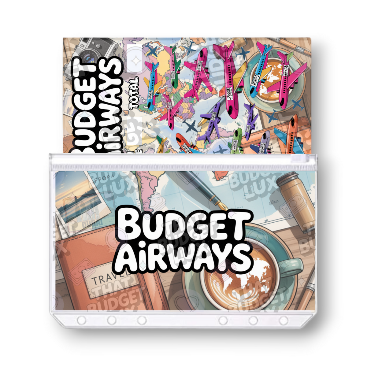 Budget Airways Travel Fund Savings Challenge | A6 Tracker, Cash Envelope & Insert Set