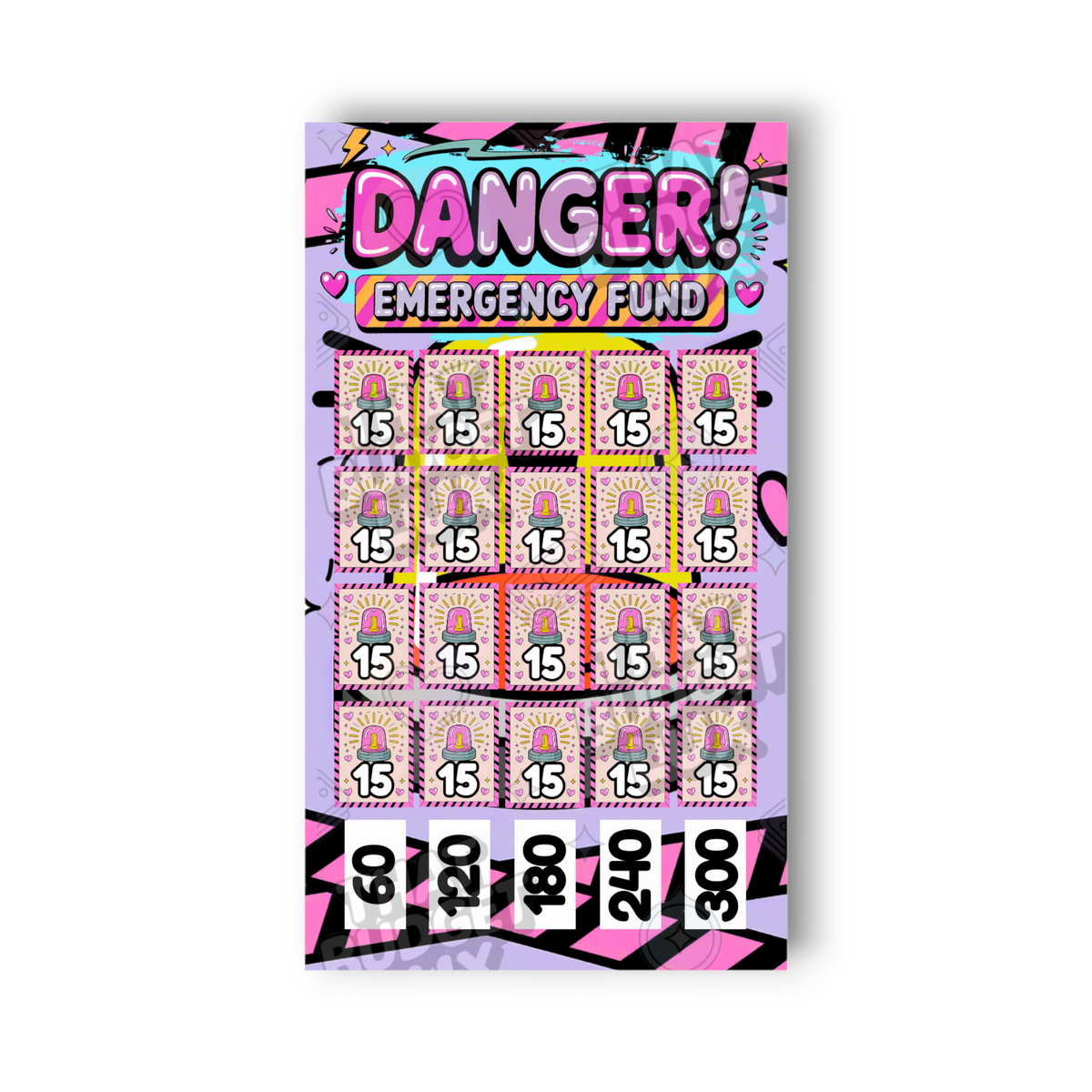 Danger Emergency Fund Savings Challenge | Save 300 | A6 Tracker, Cash Envelope & Insert Set