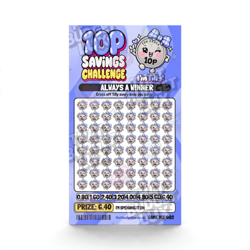 10p Savings Challenge | Save £6.40 | A6 Tracker, Cash Envelope & Insert Set