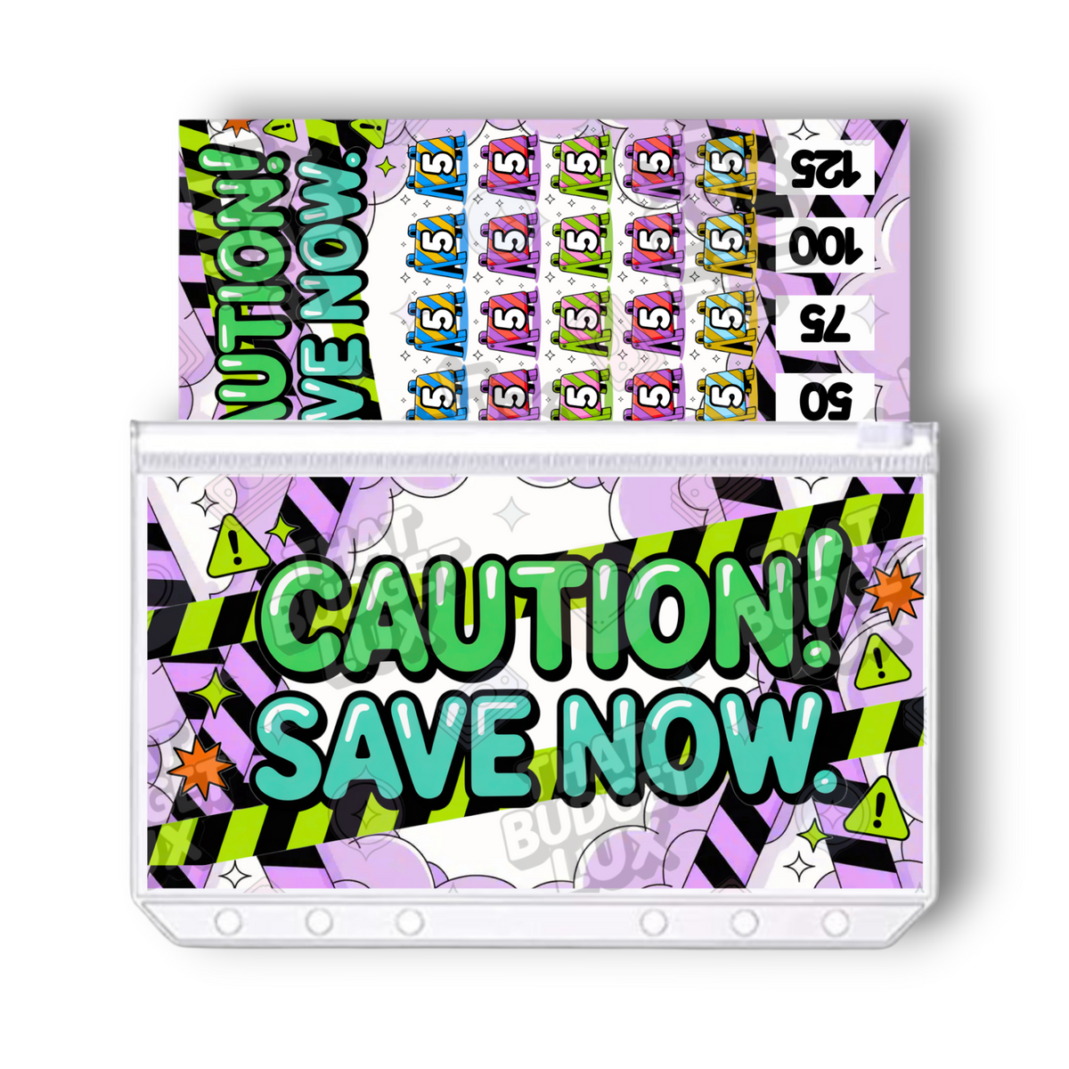 Caution Save Now Emergency Fund Savings Challenge | Save 125 | A6 Tracker, Cash Envelope & Insert Set
