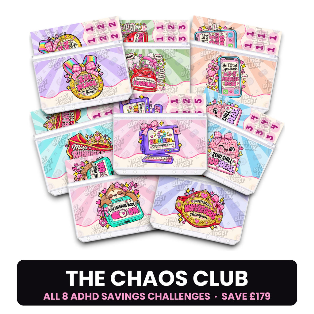 The Chaos Club ADHD savings challenges, all 8 insert sets