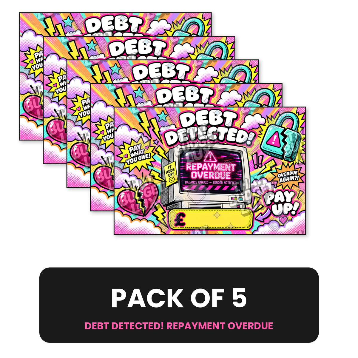 Debt Detected! Repayment Overdue Placeholder | Pack of 5 | Cash Envelope Insert