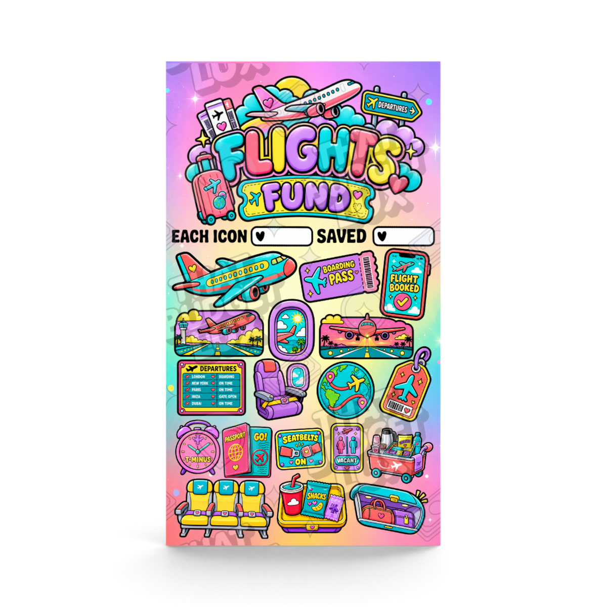 Flights Fund A6 savings challenge tracker insert