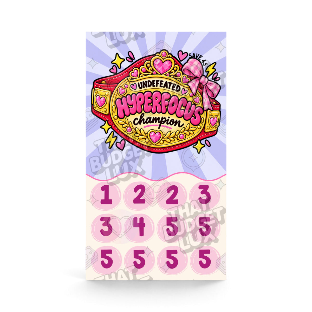 Hyperfocus Champion ADHD savings challenge A6 savings tracker