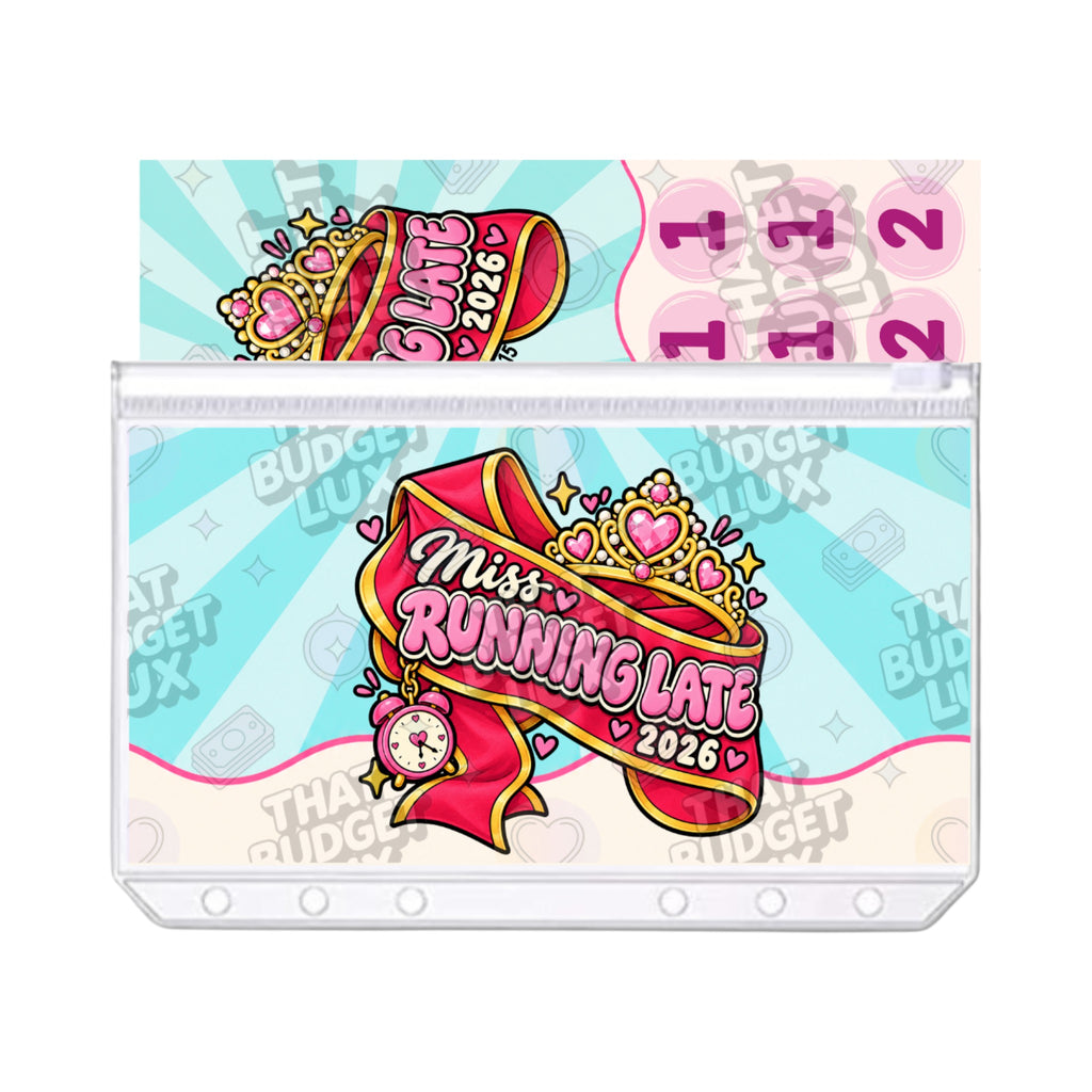 Miss Running Late ADHD savings challenge insert set: A6 savings tracker in zip cash envelope