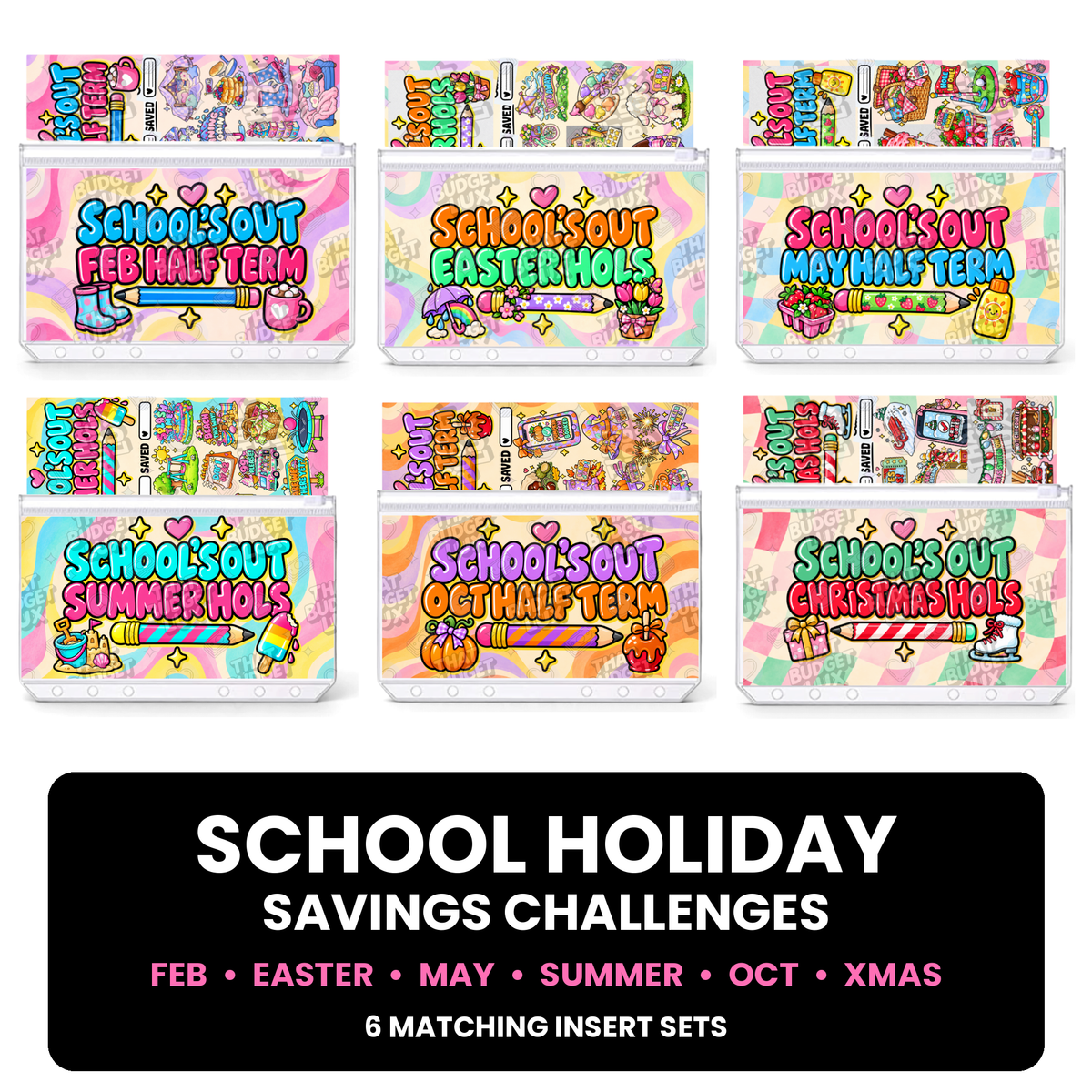 School Holiday Savings Challenges | All 6 Insert Set | A6 Cash Stuffing