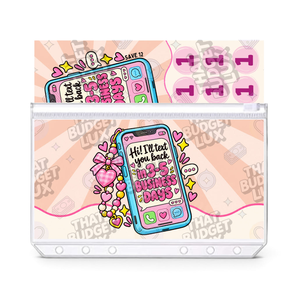 Hi I'll Text You Back ADHD savings challenge insert set: A6 savings tracker in zip cash envelope
