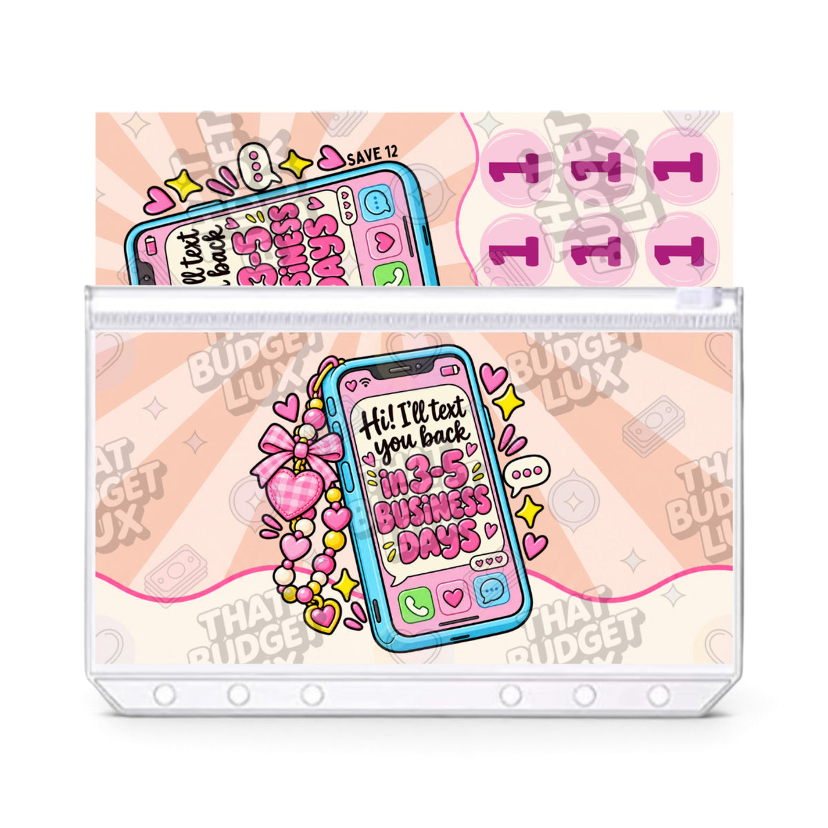 Hi I'll Text You Back ADHD savings challenge insert set: A6 savings tracker in zip cash envelope