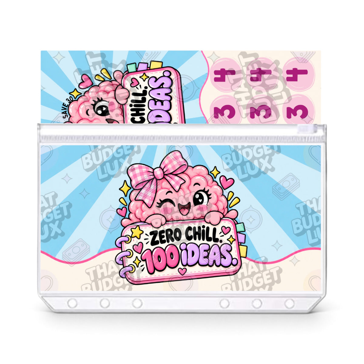 Zero Chill 100 Ideas ADHD savings challenge insert set: A6 savings tracker in zip cash envelope